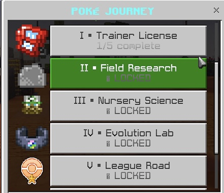 The in-game Poké Journey chapter menu
